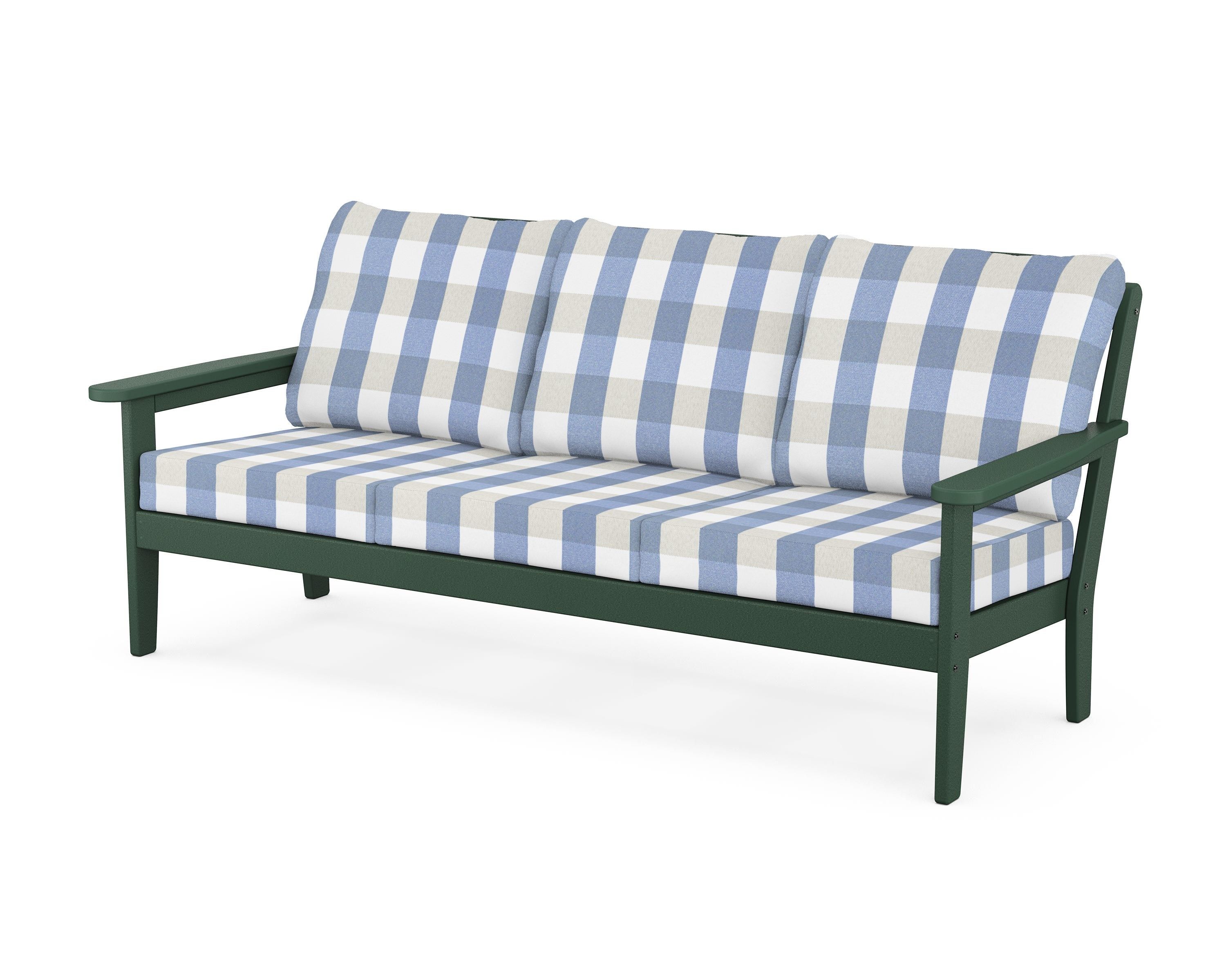 Country Living Cottage Deep Seating Sofa in Green / Buffalo Plaid Sky Blue
