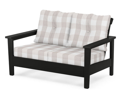 POLYWOOD® Prescott Deep Seating Loveseat in Black / Buffalo Plaid Dune Burlap
