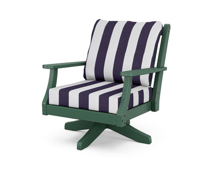Country Living Wovendale Deep Seating Swivel Chair in Green / Cabana Stripe Navy