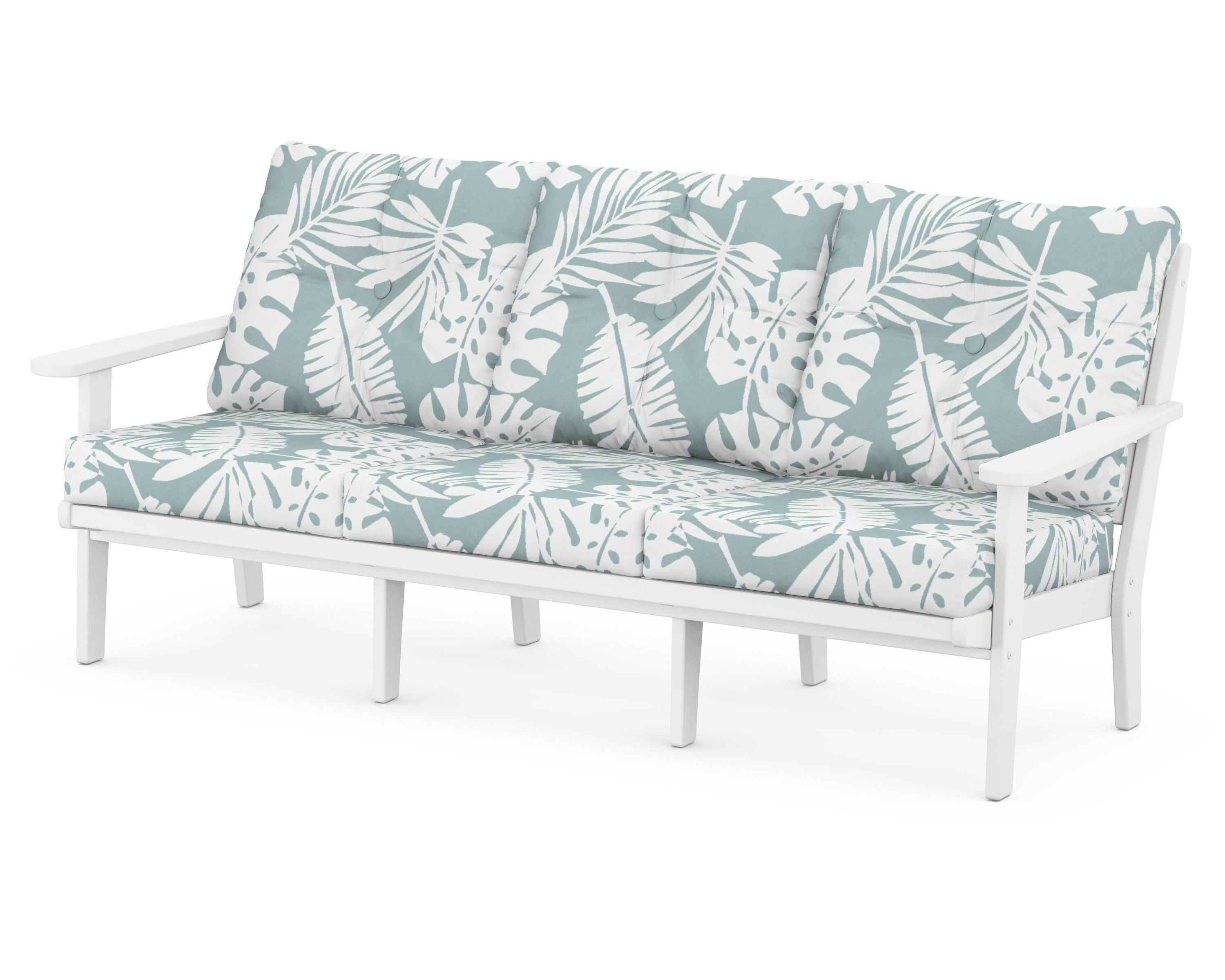 POLYWOOD® Lakeside Deep Seating Sofa in White / Leaf Glacier Spa