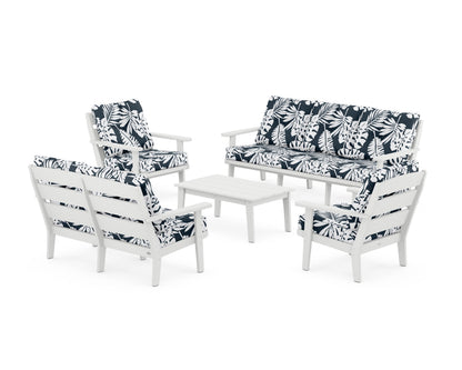 POLYWOOD® Lakeside 5-Piece Lounge Sofa Set in White / Leaf Marine Indigo