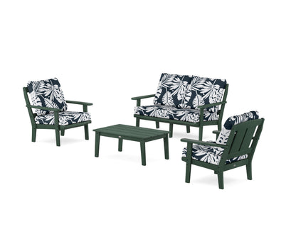 POLYWOOD® Mission 4-Piece Deep Seating Set with Loveseat in Green / Leaf Marine Indigo