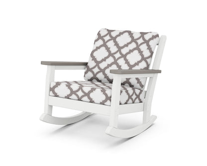 POLYWOOD® Chippendale Deep Seating Rocking Chair in White / Driftwood / Trellis Grey Mist
