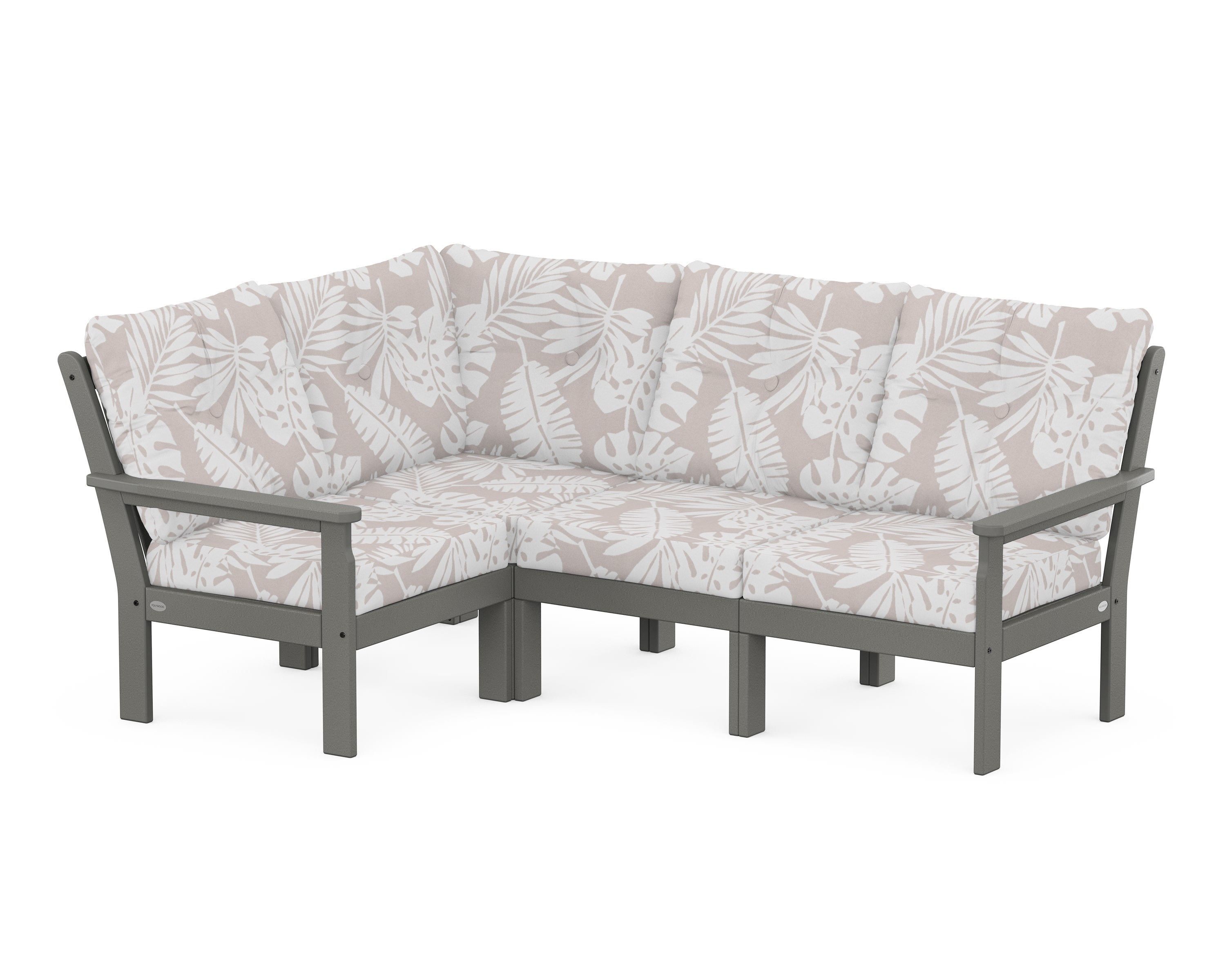 POLYWOOD® Vineyard 4-Piece Sectional in Slate Grey / Leaf Dune Burlap