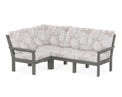 POLYWOOD® Vineyard 4-Piece Sectional in Slate Grey / Leaf Dune Burlap