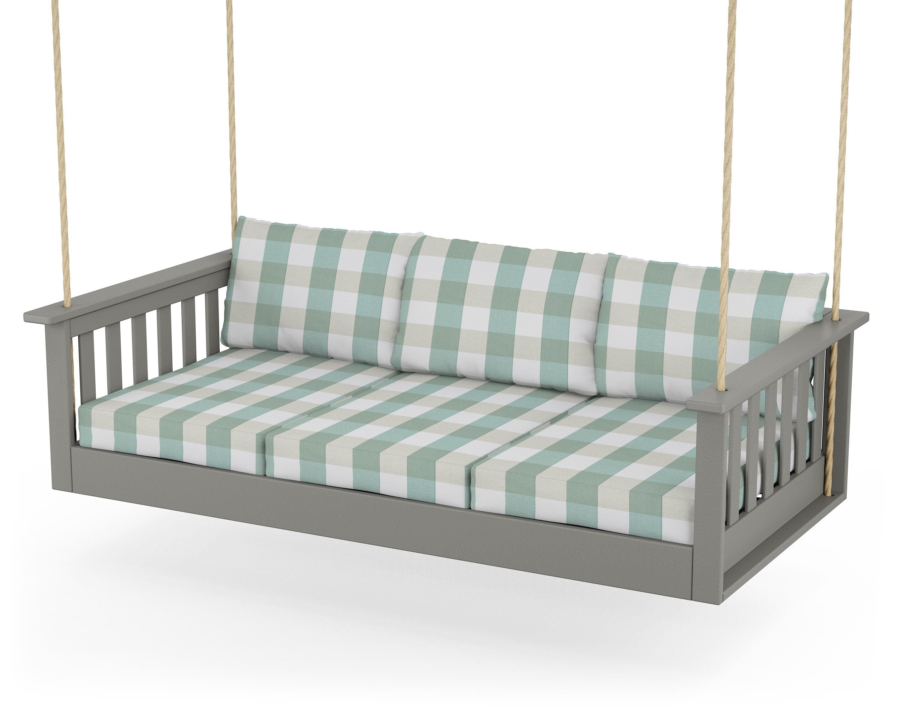 POLYWOOD® Vineyard Daybed Swing in Slate Grey / Buffalo Plaid Glacier Spa