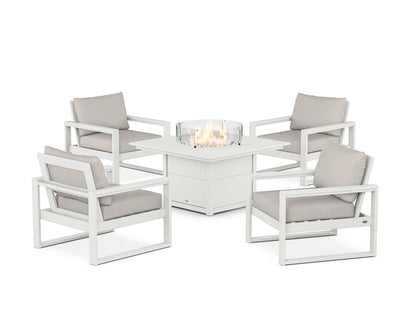 POLYWOOD® EDGE Sectional 5-Piece Deep Seating Set with Fire Pit Table in Vintage White / Cast Ash