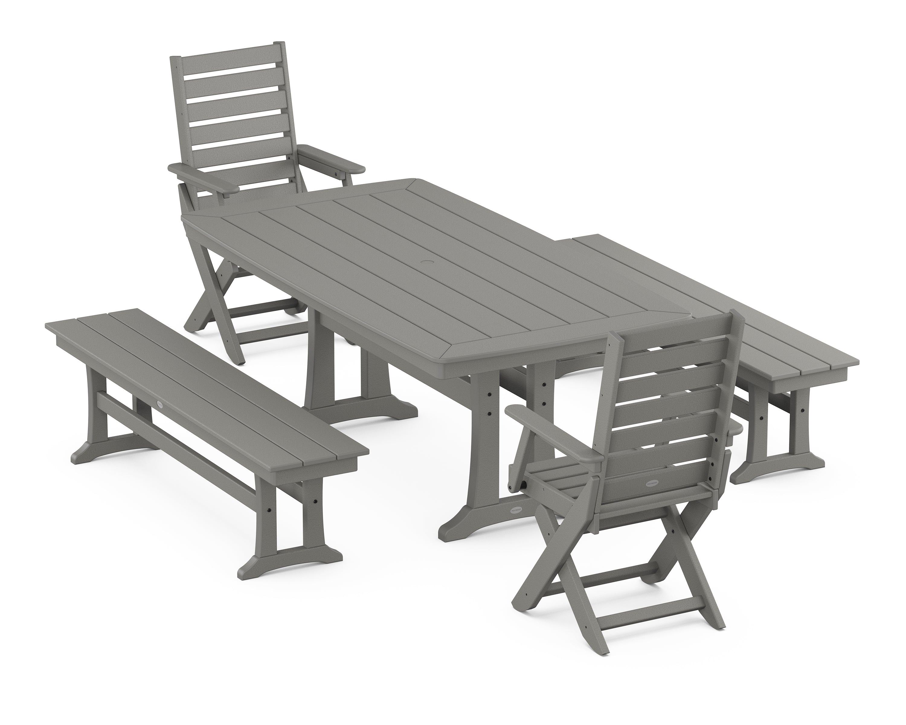 POLYWOOD® Captain Folding Chair 5-Piece Dining Set with Trestle Legs in Slate Grey