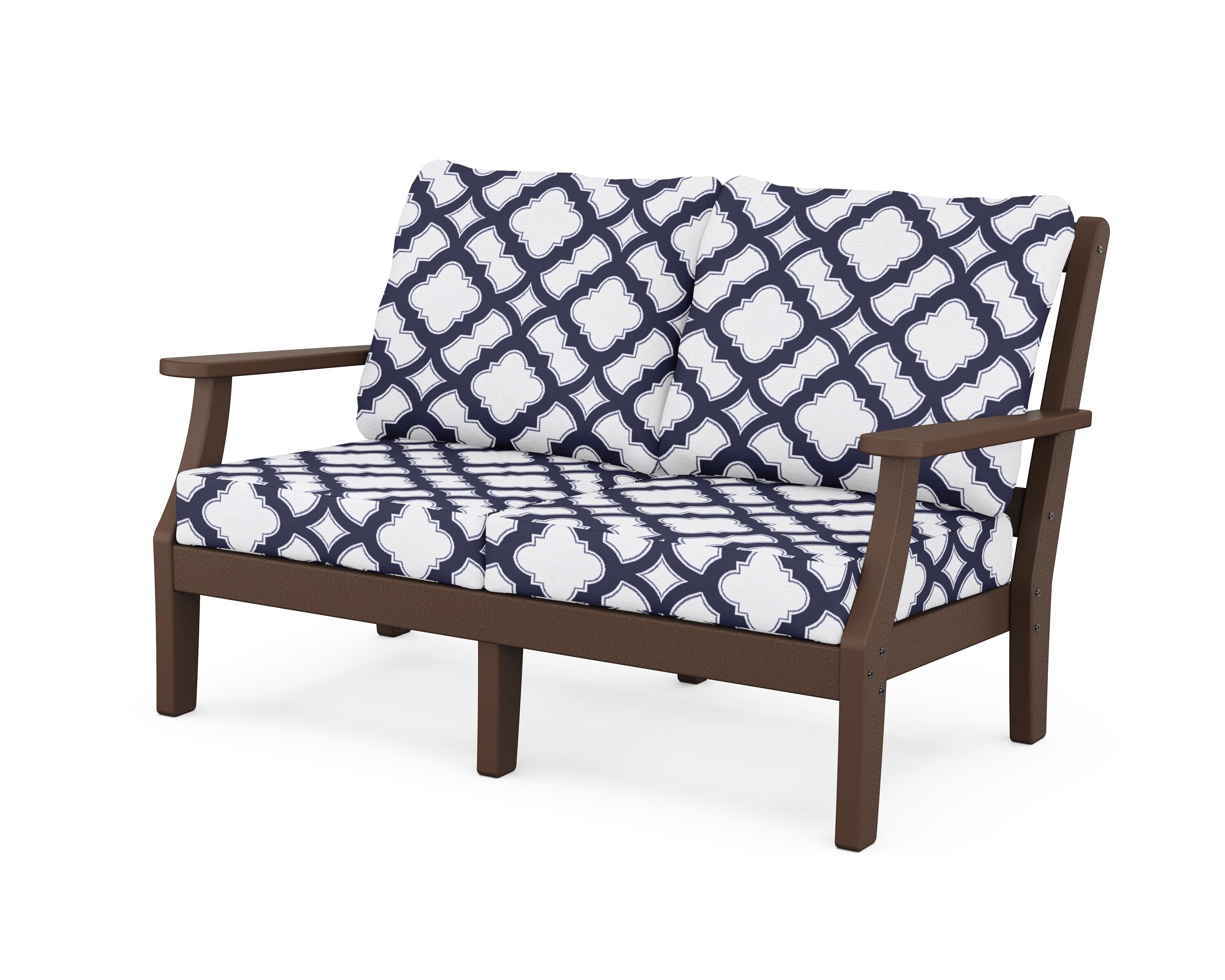 Martha Stewart by POLYWOOD® Chinoiserie Deep Seating Loveseat in Mahogany / Trellis Navy
