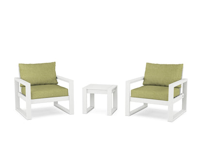 POLYWOOD® EDGE Sectional 3-Piece Deep Seating Set in White / Chartreuse Boucle