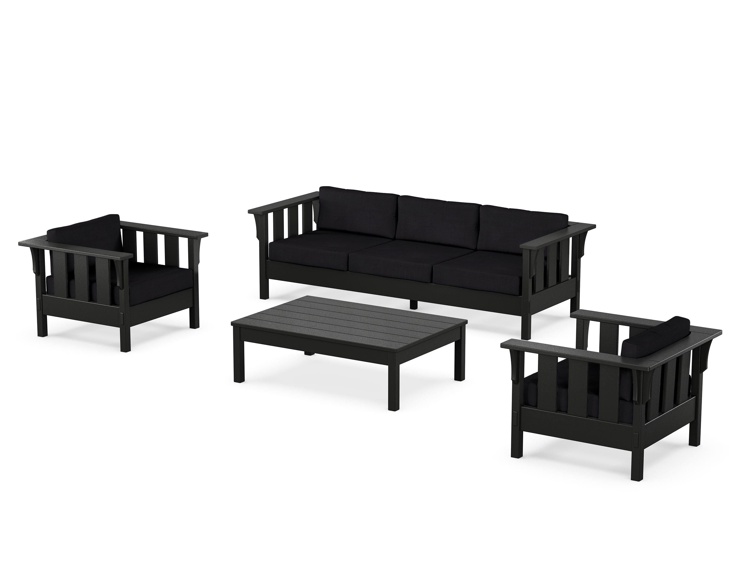 Martha Stewart by POLYWOOD® Acadia 4-Piece Deep Seating Set with Sofa in Black / Midnight Linen