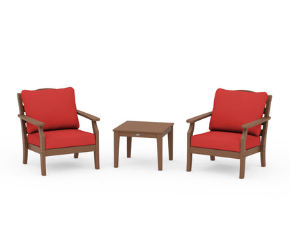 Draper James™ by  POLYWOOD® Savannah 3-Piece Deep Seating Set in Teak / Crimson Linen