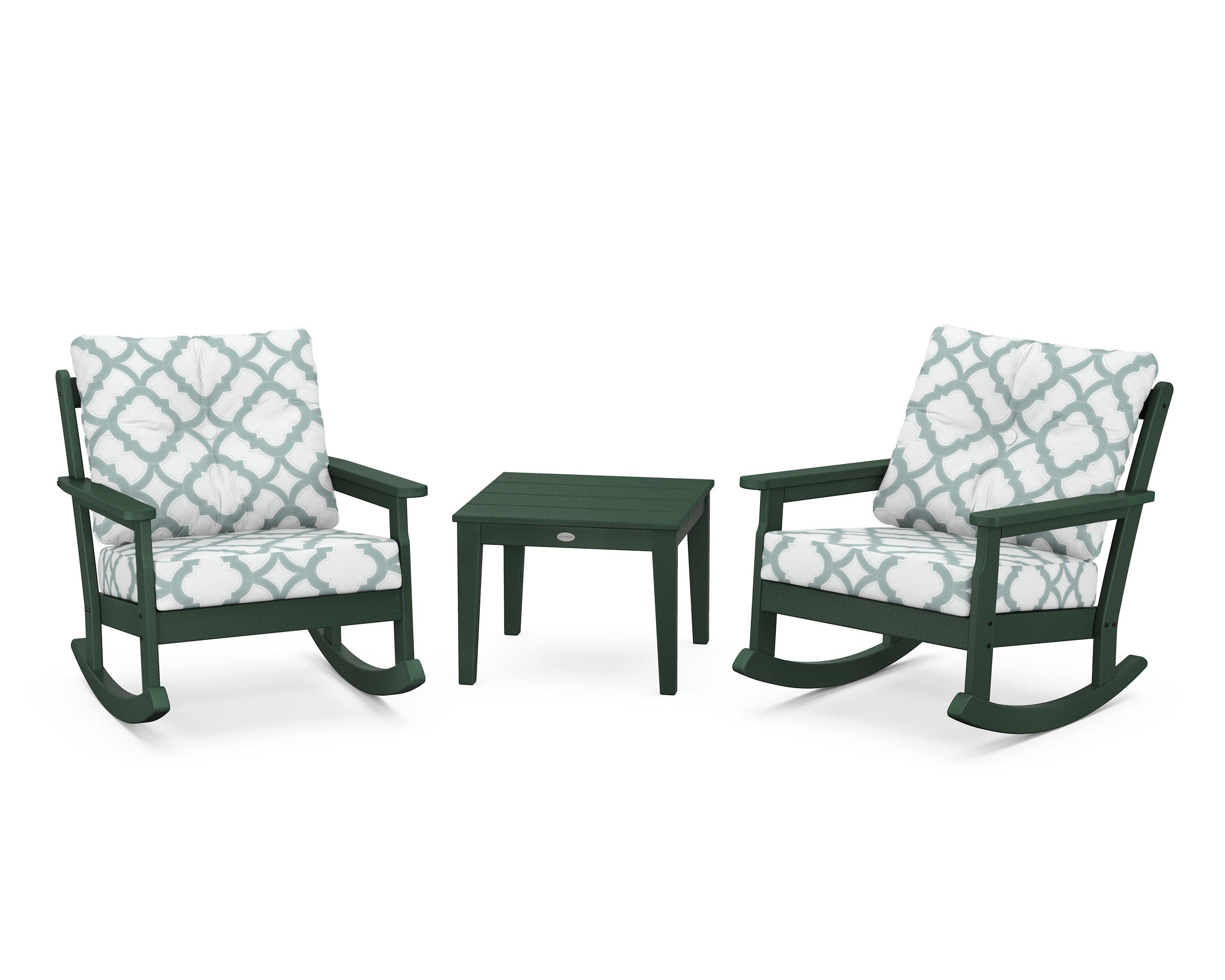 POLYWOOD® Vineyard 3-Piece Deep Seating Rocker Set in Green / Trellis Glacier Spa