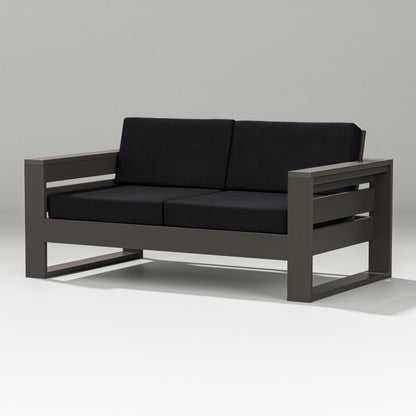 PW Designer Series Latitude Loveseat in Vintage Coffee / Midnight Linen