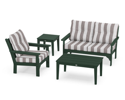 POLYWOOD® Vineyard 4-Piece Deep Seating Set in Green / Cabana Stripe Grey Mist