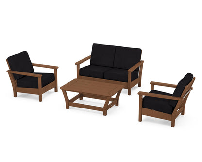POLYWOOD® Harbour 4-Piece Deep Seating Set in Teak / Midnight Linen