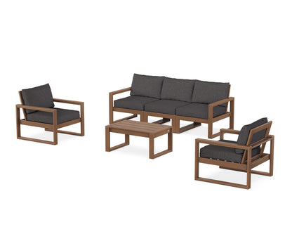POLYWOOD® EDGE Sectional 4-Piece Deep Seating Set with Sofa in Teak / Ash Charcoal