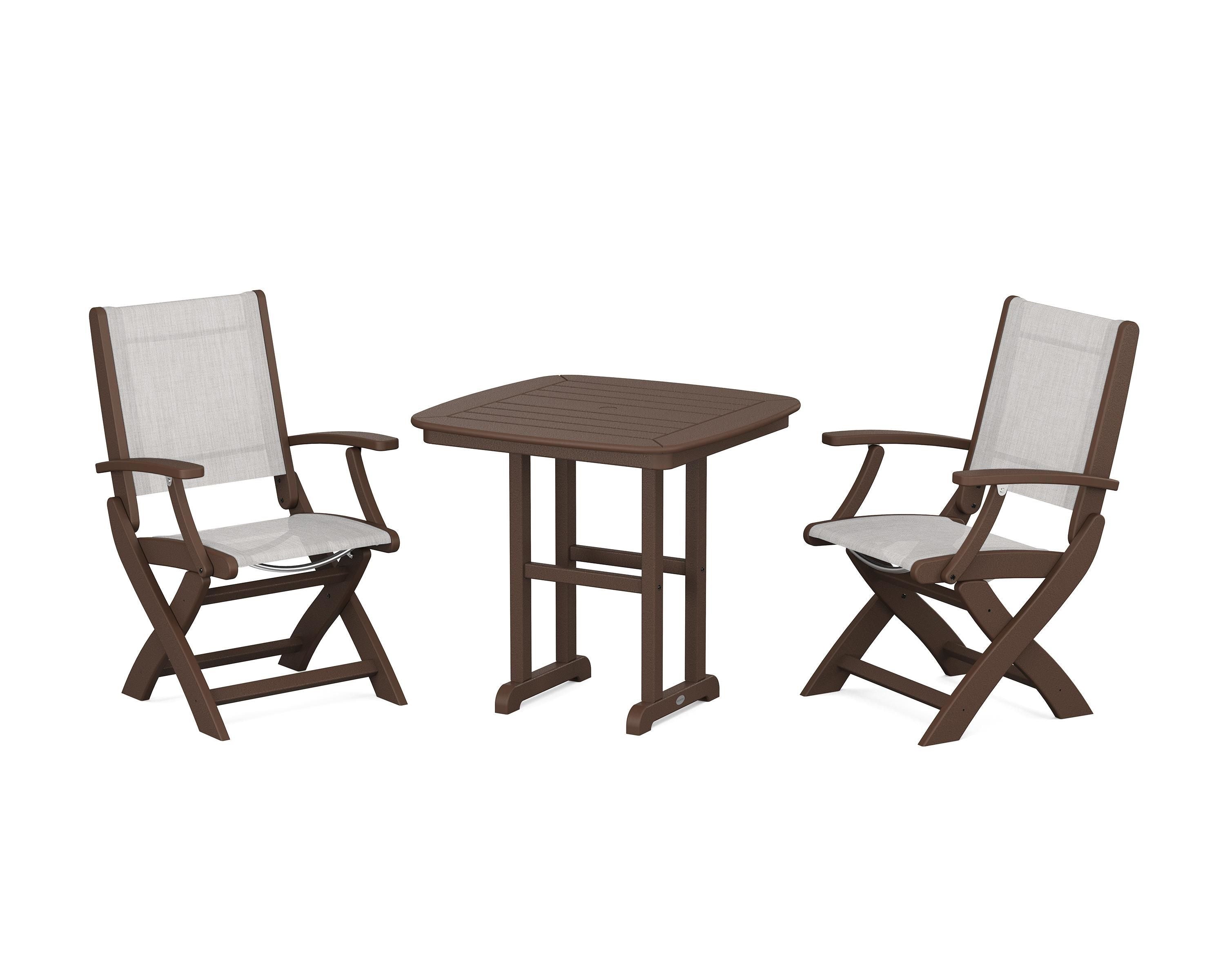 POLYWOOD® Coastal Folding Chair 3-Piece Dining Set in Mahogany / Parchment Sling