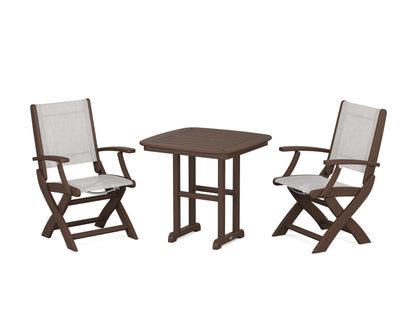 POLYWOOD® Coastal Folding Chair 3-Piece Dining Set in Mahogany / Parchment Sling