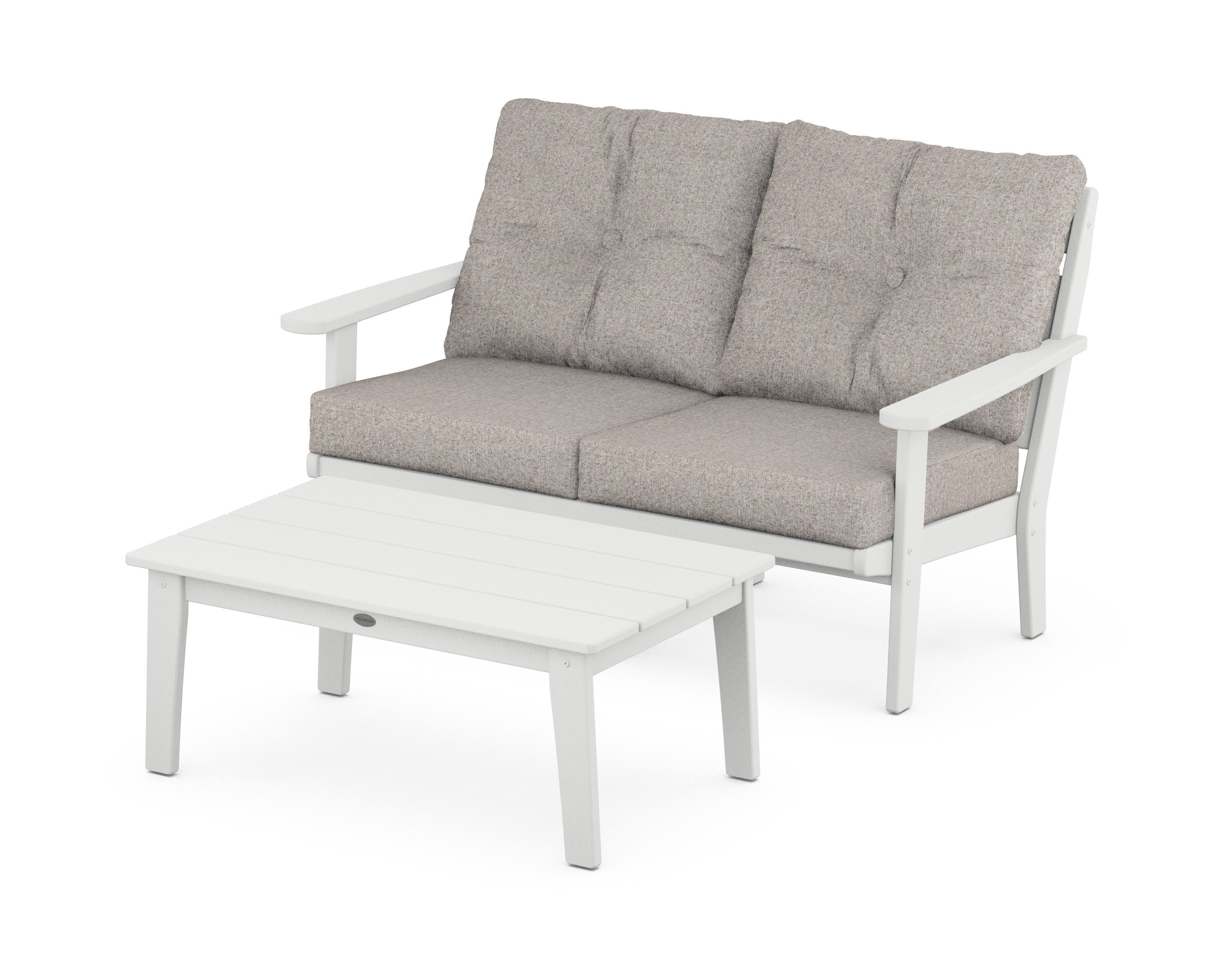 POLYWOOD® Lakeside 2-Piece Lounge Loveseat Set in White / Weathered Tweed