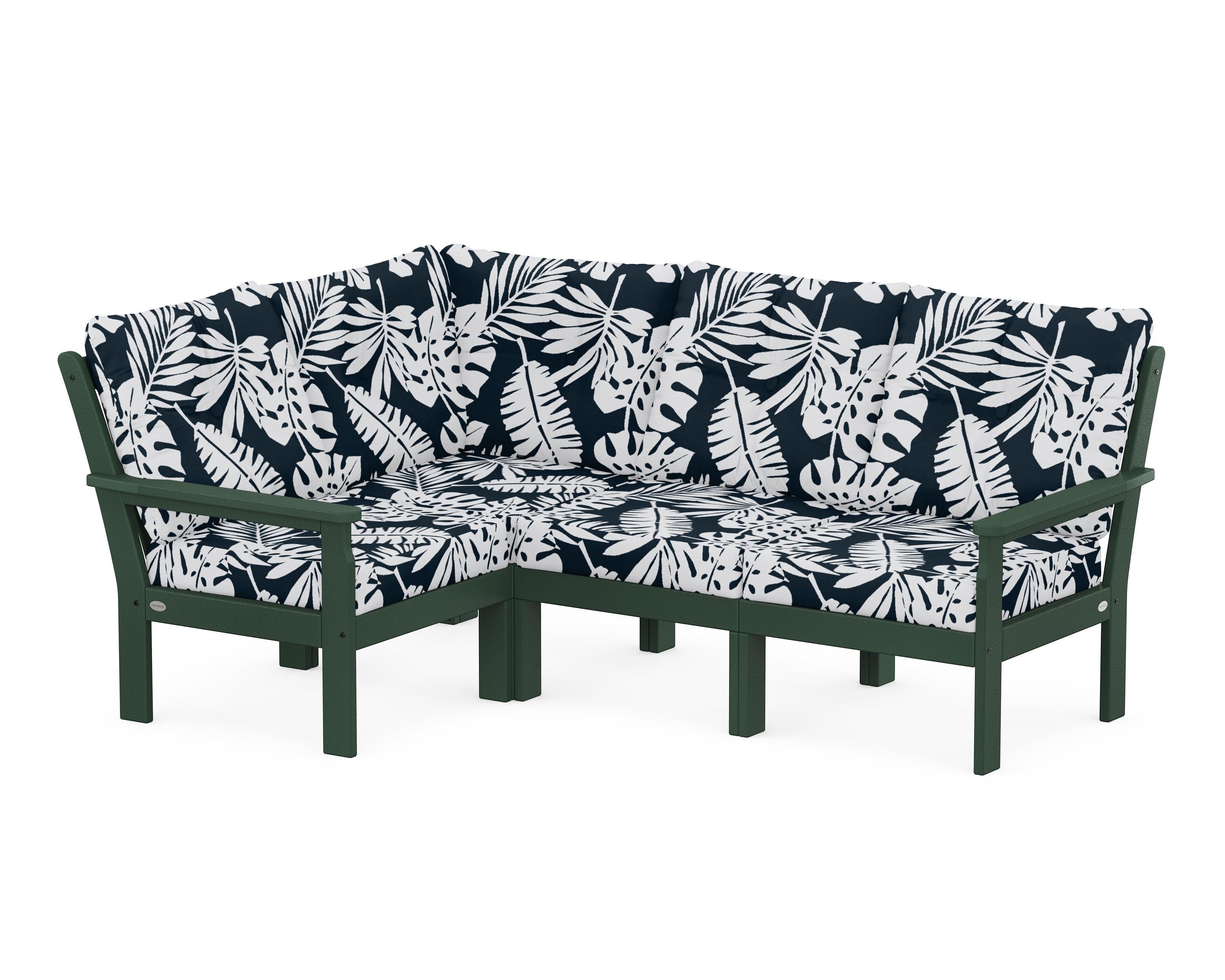 POLYWOOD® Vineyard 4-Piece Sectional in Green / Leaf Marine Indigo