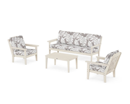 Country Living Cottage 4-Piece Deep Seating Set with Sofa in Sand / Leaf Grey Mist