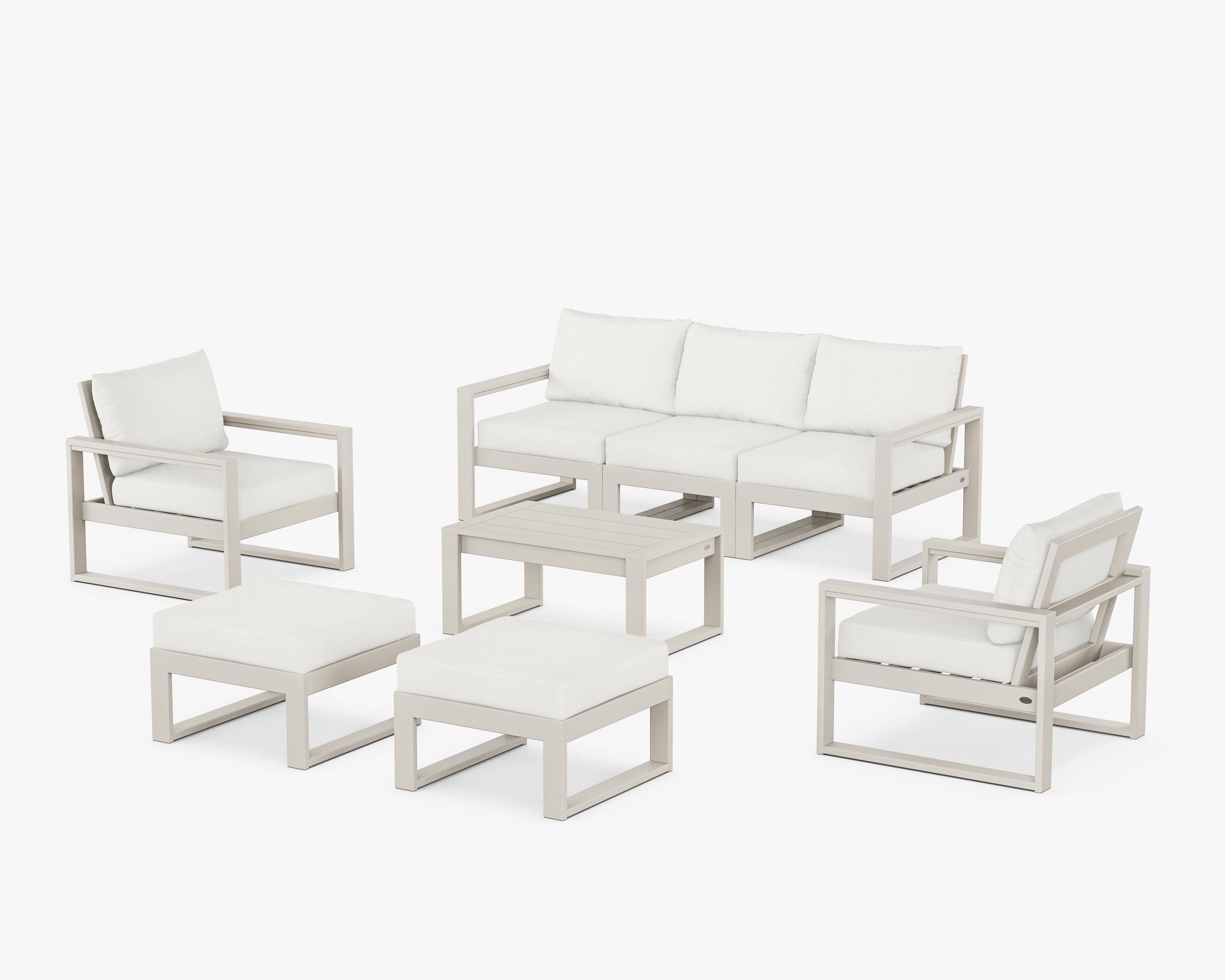 POLYWOOD® EDGE Sectional 8-Piece Lounge Sofa Set in Sand / Natural Linen