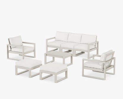 POLYWOOD® EDGE Sectional 8-Piece Lounge Sofa Set in Sand / Natural Linen