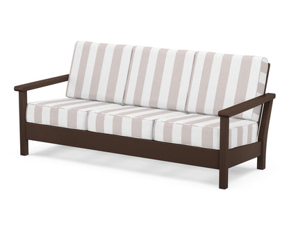 POLYWOOD® Harbour Deep Seating Sofa in Mahogany / Cabana Stripe Dune Burlap