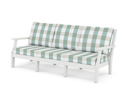 Martha Stewart by POLYWOOD® Chinoiserie Deep Seating Sofa in White / Buffalo Plaid Glacier Spa