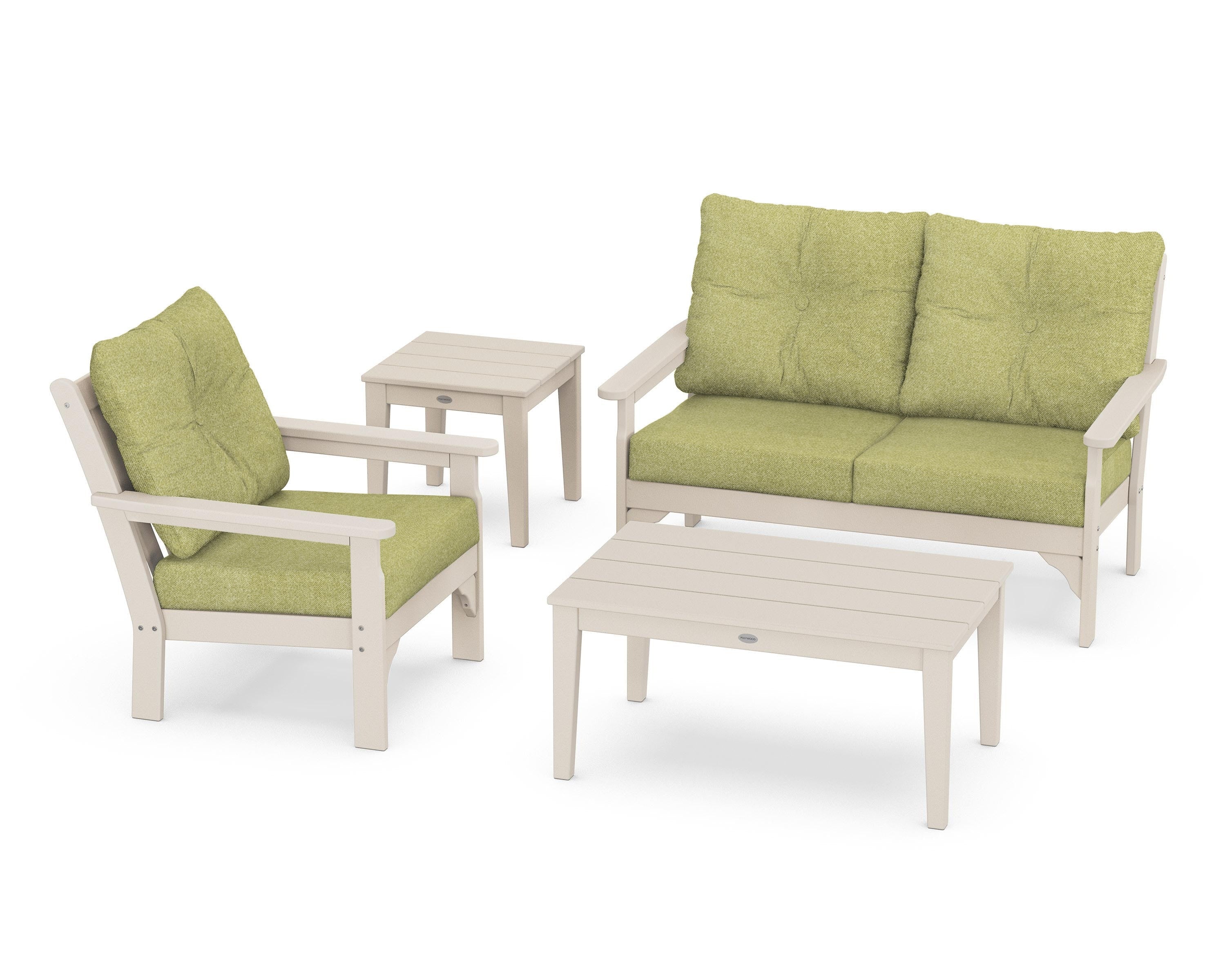 POLYWOOD® Vineyard 4-Piece Deep Seating Set in Sand / Chartreuse Boucle