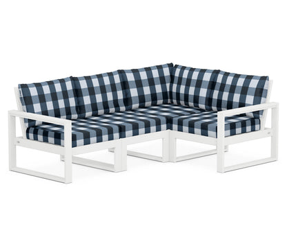 POLYWOOD® EDGE 4-Piece Modular Deep Seating Set in White / Buffalo Plaid Marine Indigo