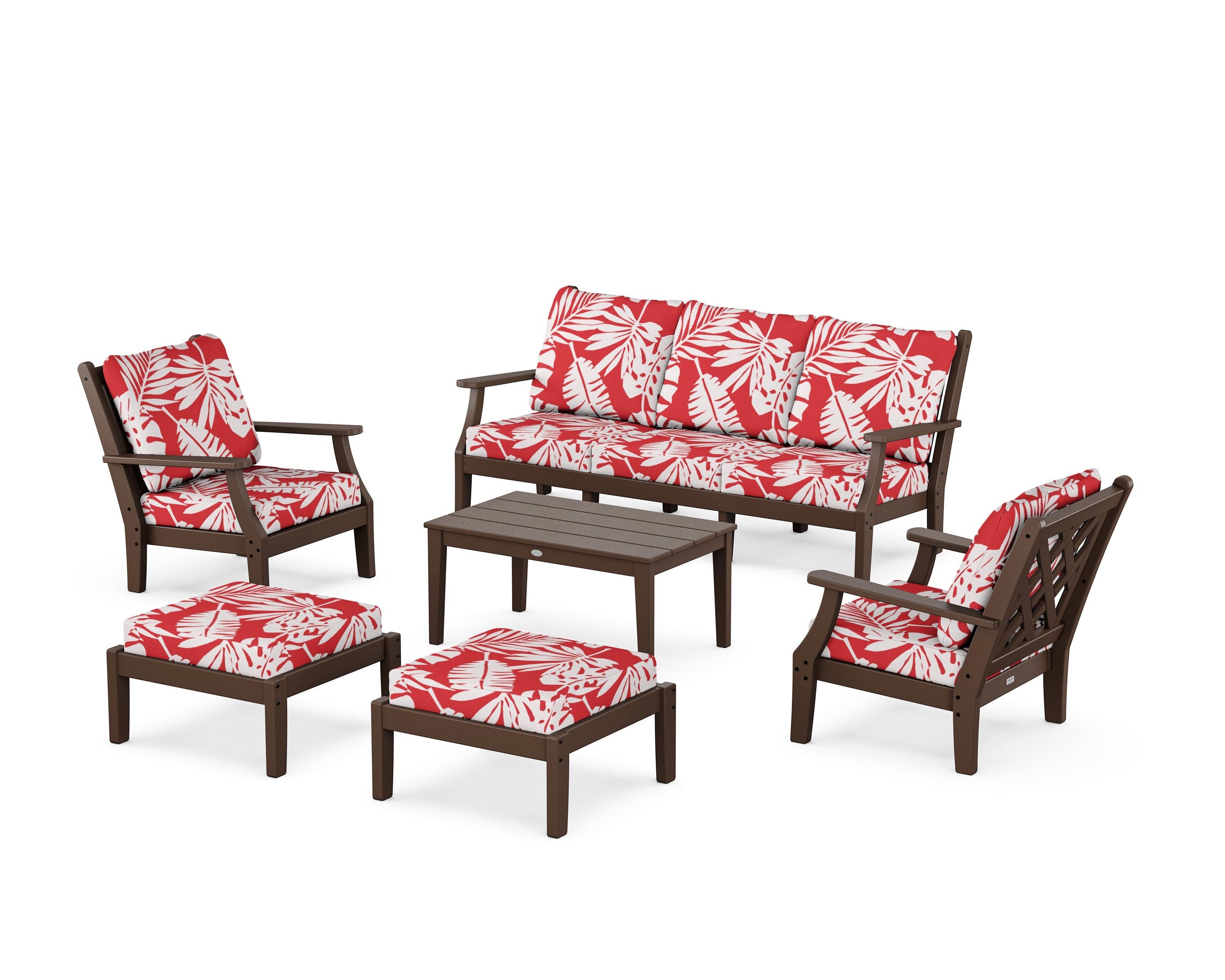 Country Living Wovendale 6-Piece Lounge Sofa Set in Mahogany / Leaf Crimson