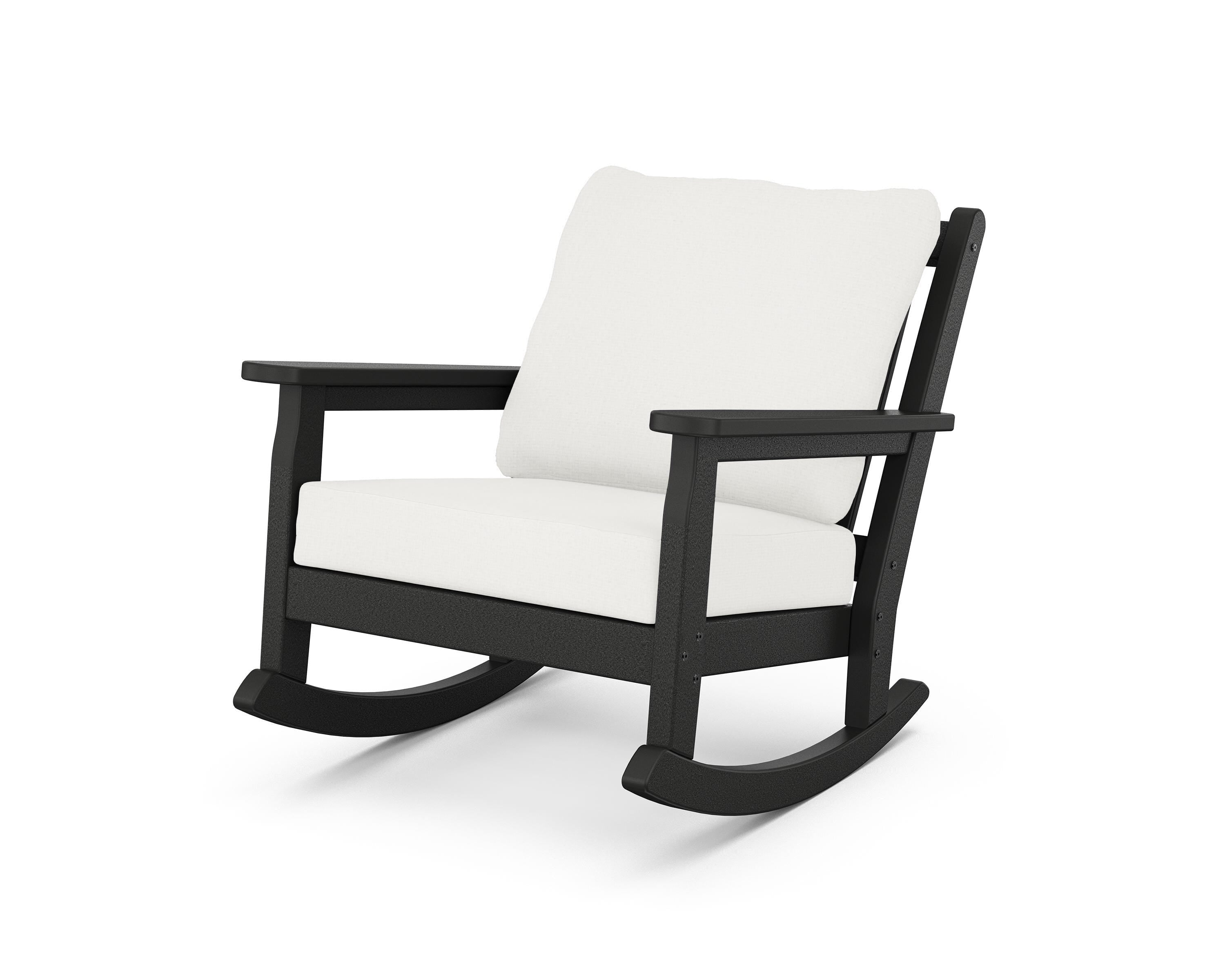 POLYWOOD® Chippendale Deep Seating Rocking Chair in Black / Natural Linen