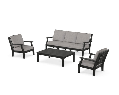 Martha Stewart by POLYWOOD® Chinoiserie 4-Piece Deep Seating Set with Sofa in Black / Grey Mist