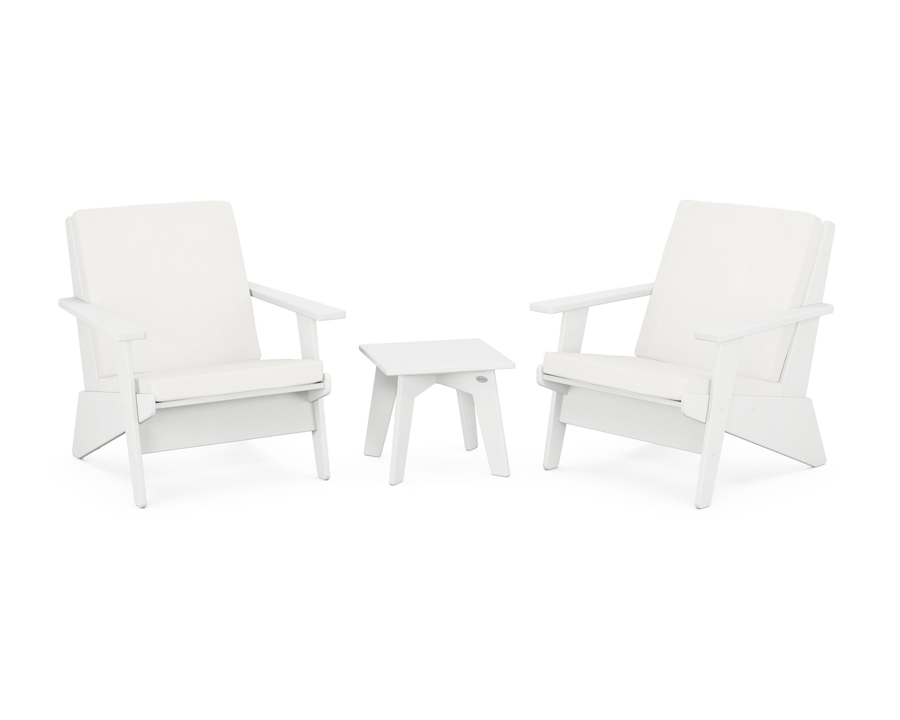 POLYWOOD® Riviera Modern Lounge 3-Piece Set in White / Natural Linen