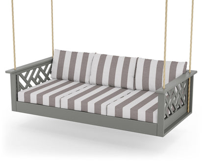 POLYWOOD® Chippendale Daybed Swing in Slate Grey / Cabana Stripe Grey Mist