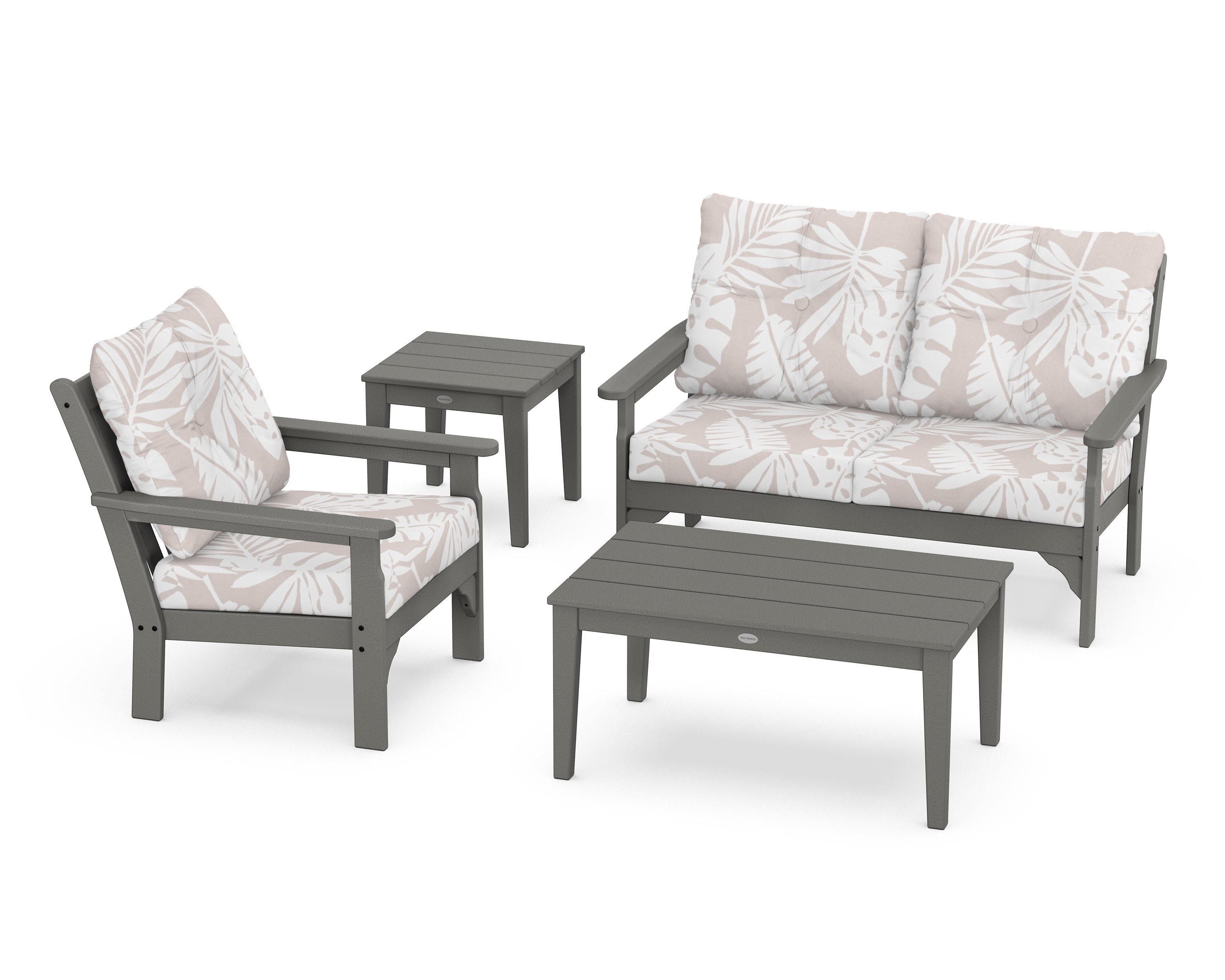 POLYWOOD® Vineyard 4-Piece Deep Seating Set in Slate Grey / Leaf Dune Burlap