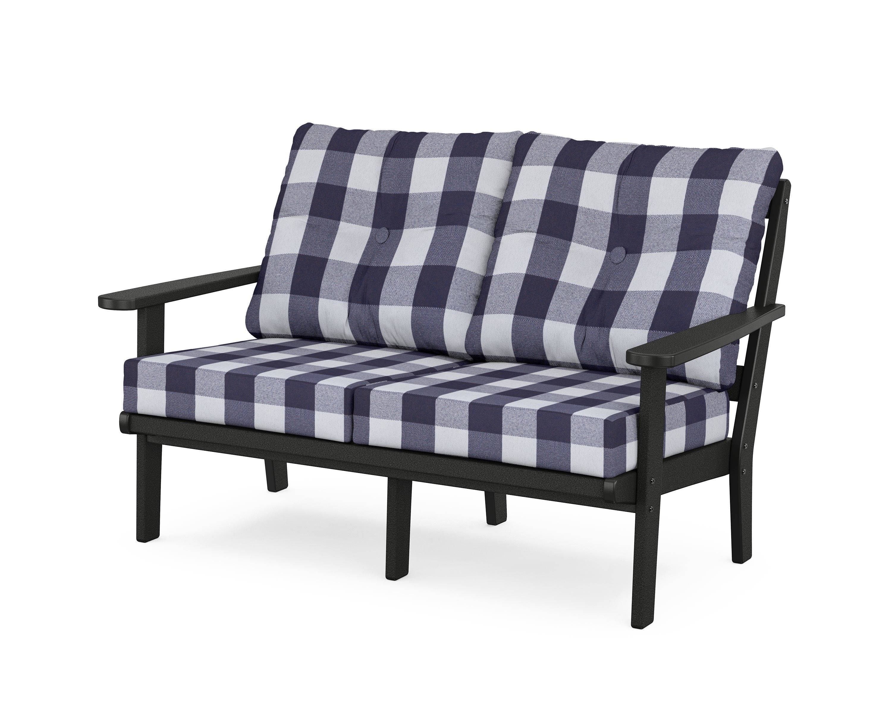 POLYWOOD® Mission Deep Seating Loveseat in Black / Buffalo Plaid Navy