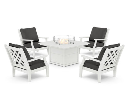 Country Living Wovendale 5-Piece Deep Seating Set with Fire Pit Table in White / Spectrum Carbon