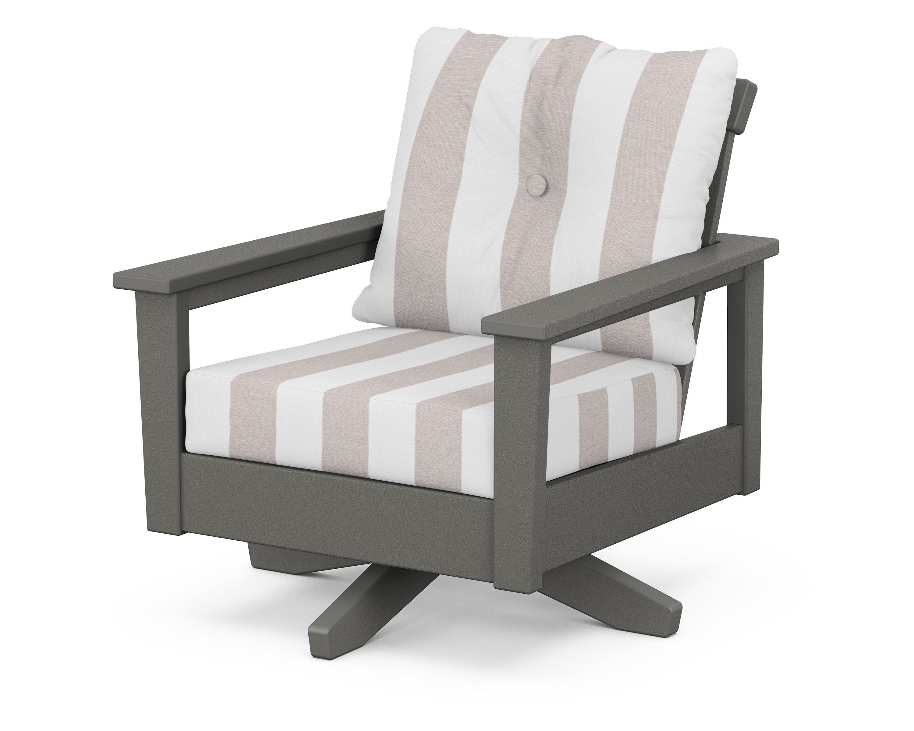 POLYWOOD® Prescott Deep Seating Swivel Chair in Slate Grey / Cabana Stripe Dune Burlap