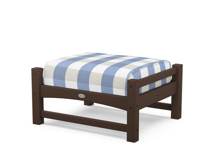 POLYWOOD® Club Ottoman in Mahogany / Buffalo Plaid Sky Blue