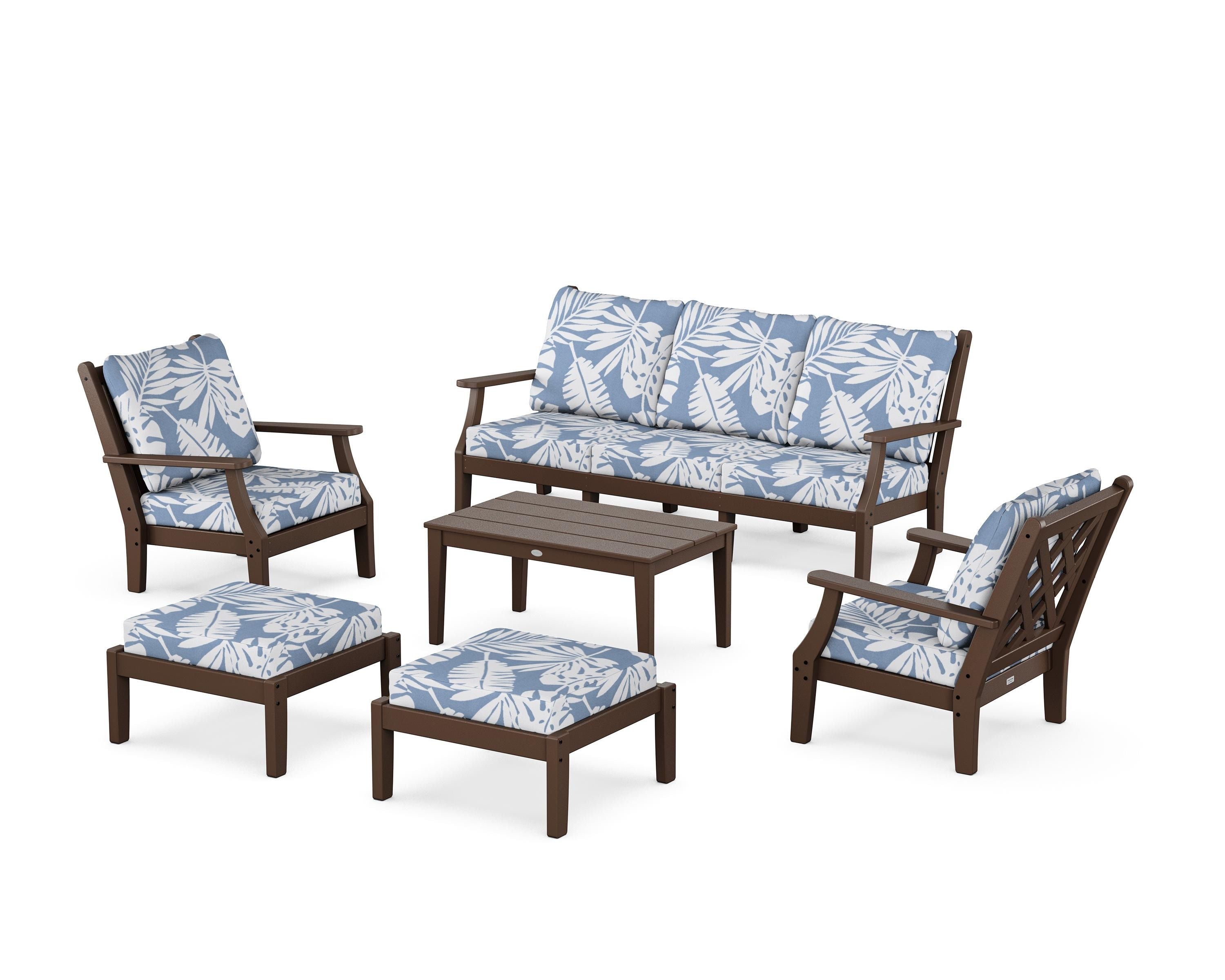 Country Living Wovendale 6-Piece Lounge Sofa Set in Mahogany / Leaf Sky Blue