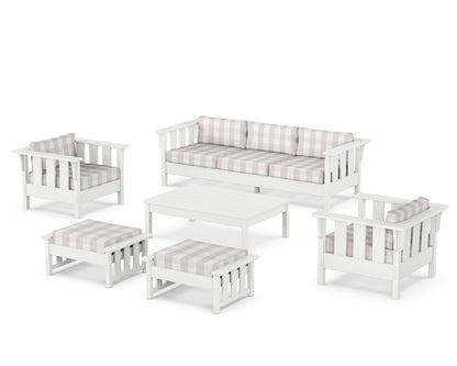 Martha Stewart by POLYWOOD® Acadia 6-Piece Lounge Sofa Set in White / Buffalo Plaid Dune Burlap