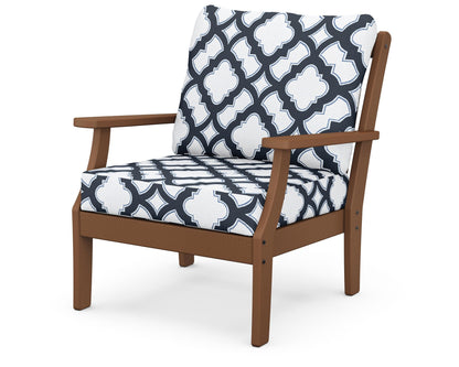 POLYWOOD® Braxton Deep Seating Chair in Teak / Trellis Marine Indigo