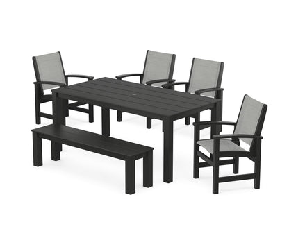 POLYWOOD® Coastal 6-Piece Parsons Dining Set with Bench in Black / Metallic Sling