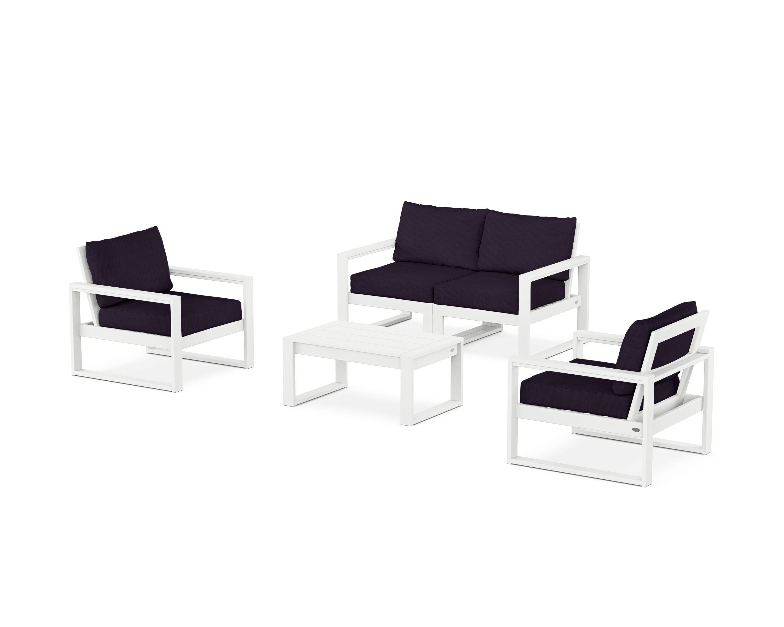 POLYWOOD® EDGE Sectional 4-Piece Deep Seating Set with Loveseat in White / Navy Linen