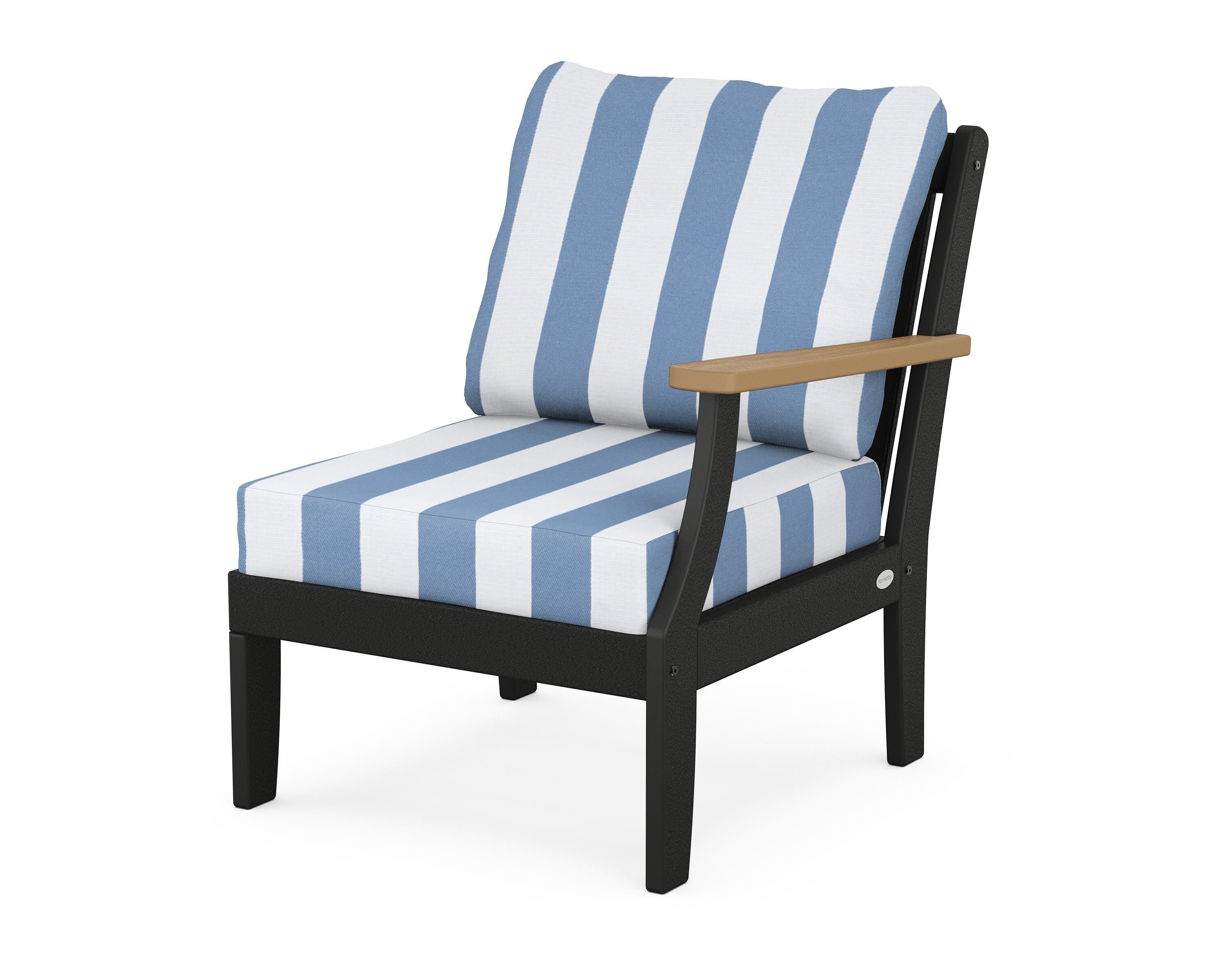 POLYWOOD® Braxton Modular Right Arm Chair in Black / Natural / Cabana Stripe Sky Blue