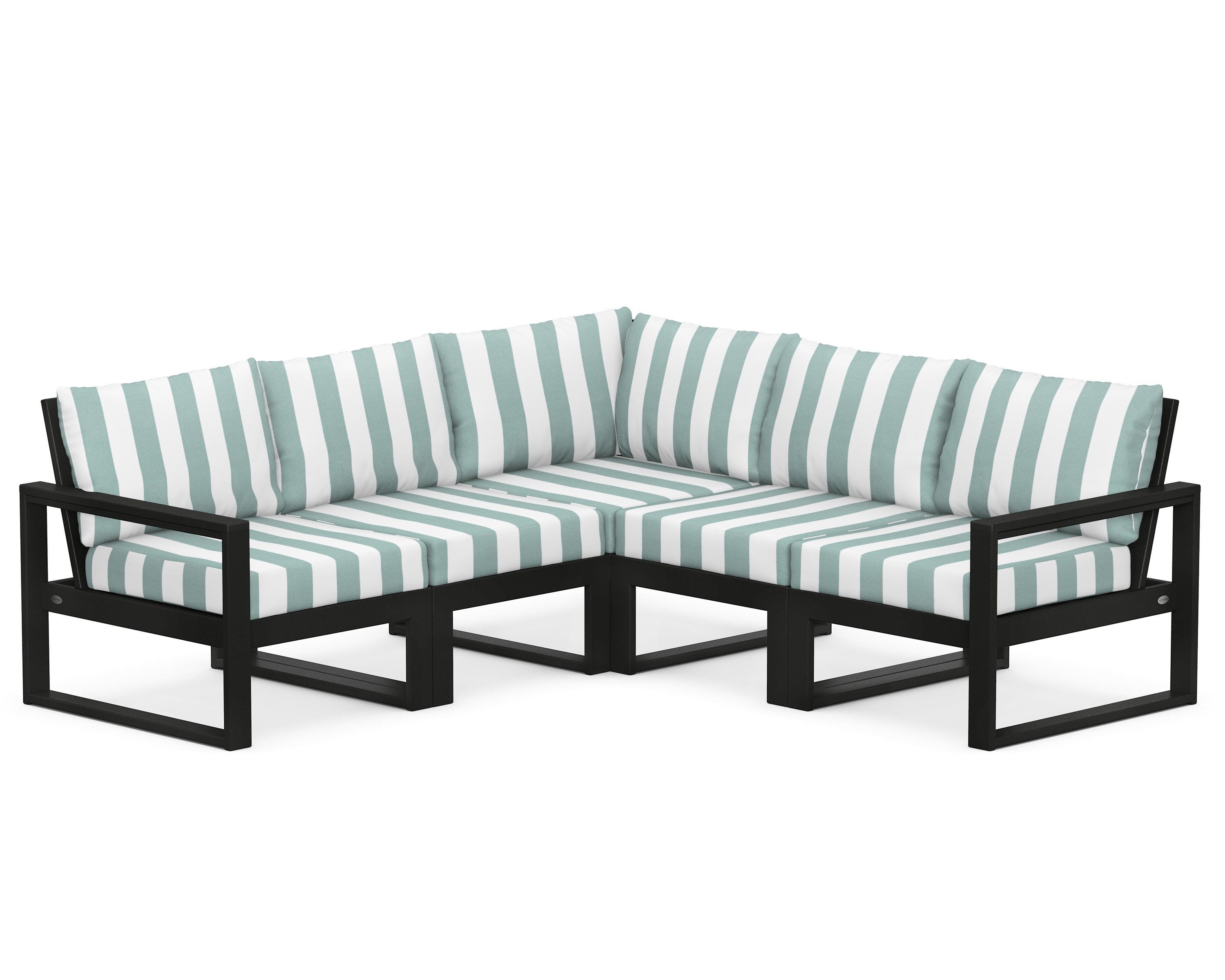POLYWOOD® EDGE 5-Piece Modular Deep Seating Set in Black / Cabana Stripe Glacier Spa