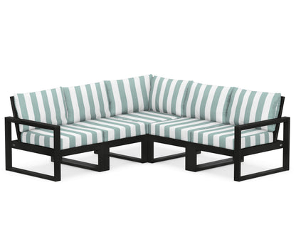POLYWOOD® EDGE 5-Piece Modular Deep Seating Set in Black / Cabana Stripe Glacier Spa